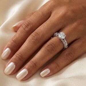 NWT Vintage Style Solitaire CZ Ring Sz.7 S925 Sterling Silver Stamped Filigree